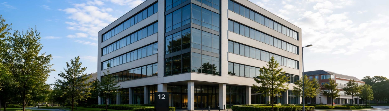 Modernes Bürogebäude mit professionellem Brandschutzkonzept für Verwaltungsgebäude, Büros und Gewerbeimmobilien