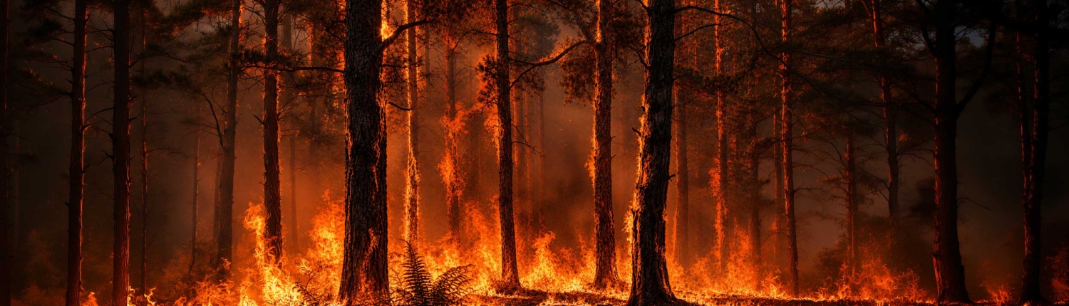 Waldbrand mit Flammen und Rauch – Waldbrandschutz, Brandbekämpfung und vorbeugende Brandschutzmaßnahmen